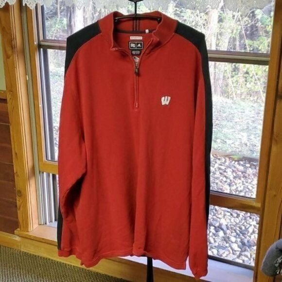 Adidas "Outback Bowl" Embroidered Stretch 1/4 zip Univ of Wis Logo Sz 2XL Jacket - Picture 1 of 10